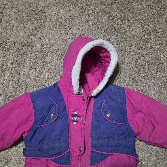 Vintage Oshkosh Bgosh Girls Winter Jacket 3T Pink Purple Ski Snow Hooded Pockets - Picture 2 of 13